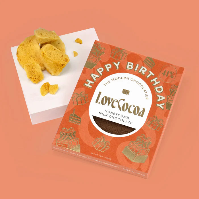 LOVE COCOA HAPPY BIRTHDAY HONEYCOMB MILK CHOCOLATE BAR