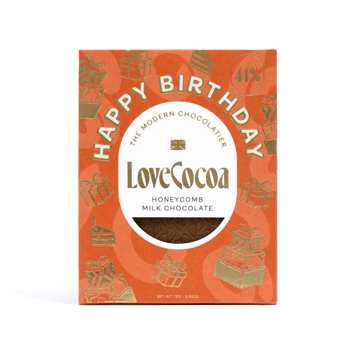 LOVE COCOA HAPPY BIRTHDAY HONEYCOMB MILK CHOCOLATE BAR